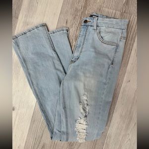 Women’s cute ripped jeans split leg bottom